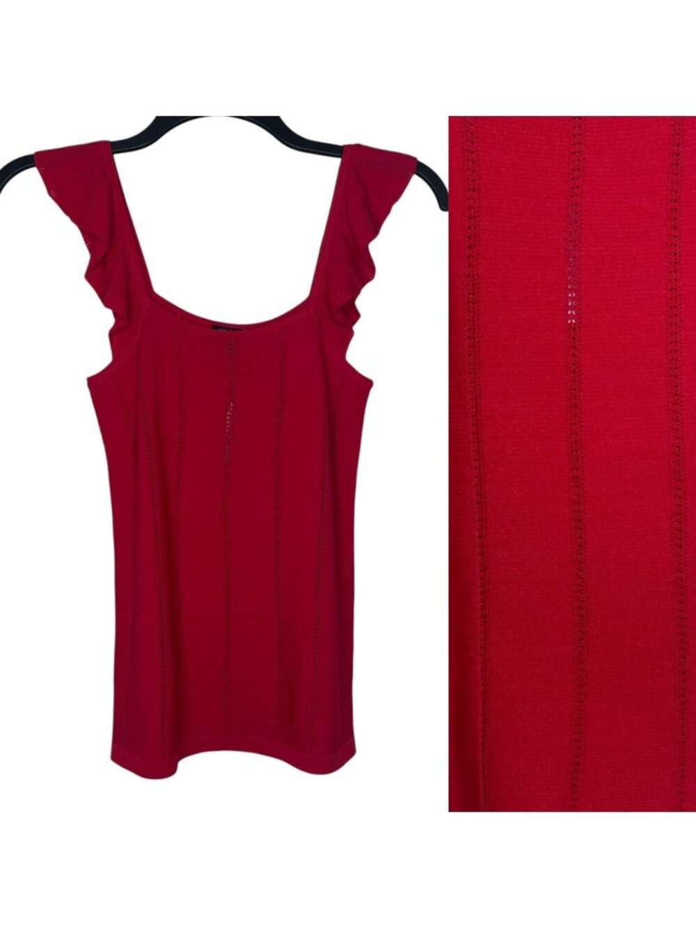 Ann Taylor Petite Top Small Ruffle Strap Sleeveless Open Knit Red NWT